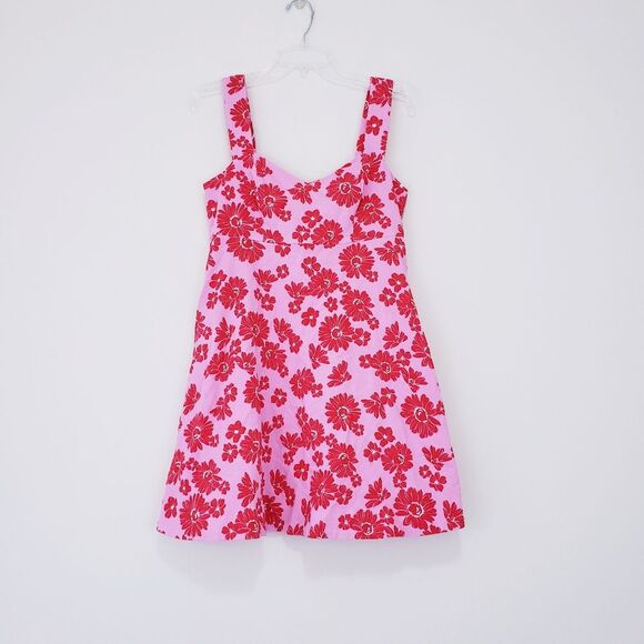 Draper James Henrietta Mini Dress Pink Dress with Red Floral Pattern Size 10 - Picture 2 of 10